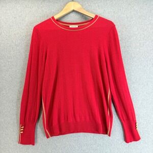 Court & Rowe Red Crewneck Sweater Gold Stripe Trim Detail Long Sleeve Size Large